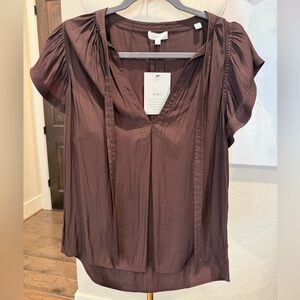 NWT A.L.C. Carmen Flutter Sleeve/Tie Neck Blouse/Chocolate/Size 6
